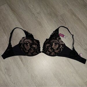 Adore Me Black Lace Push-Up Bra with Floral Accents